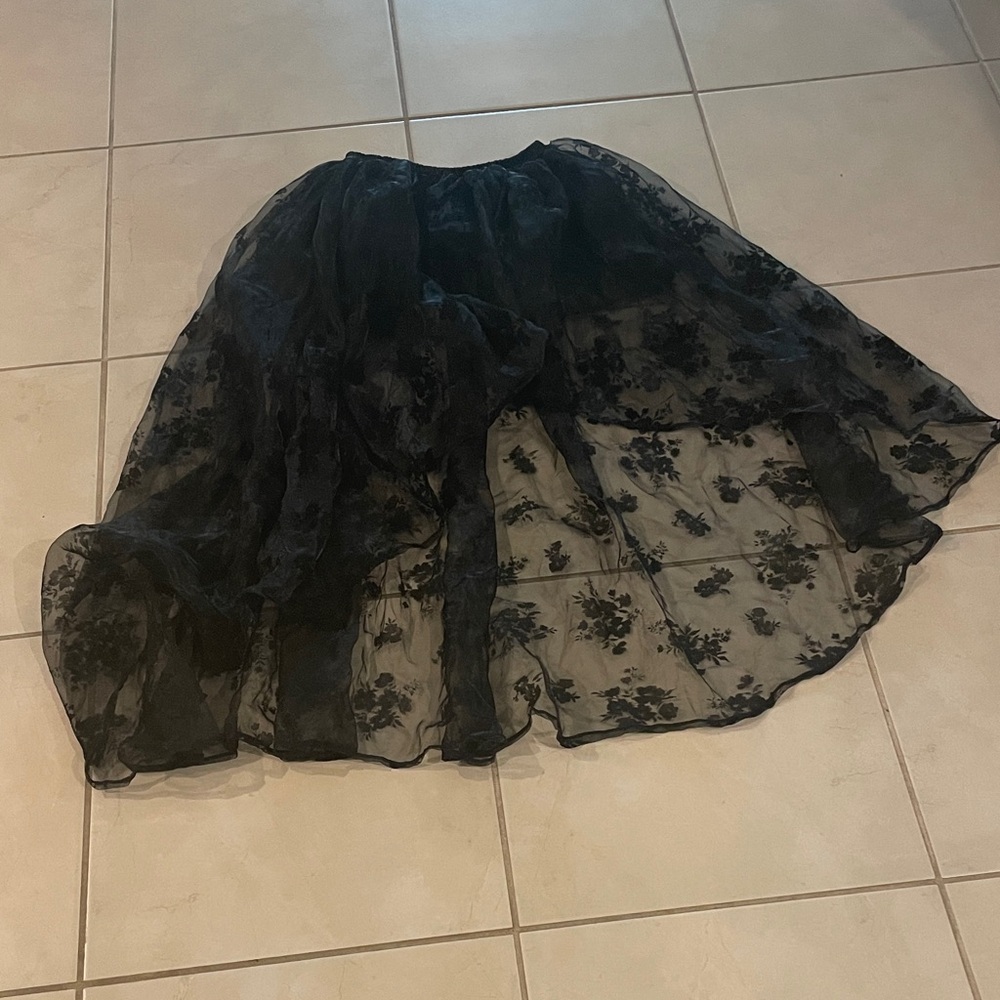 Hi-Low Black Skirt - Lace with Satin Mini Skirt Lining With Elastic Waistband L